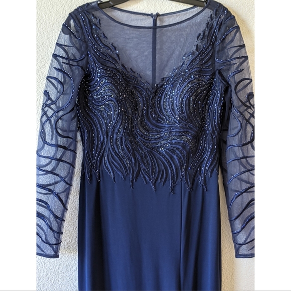 Basix black label navy embellished illusion gown - Picture 3 of 13